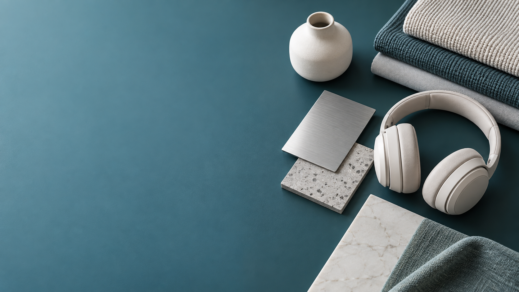 Household technology and materials arranged on a careful comparison desk
